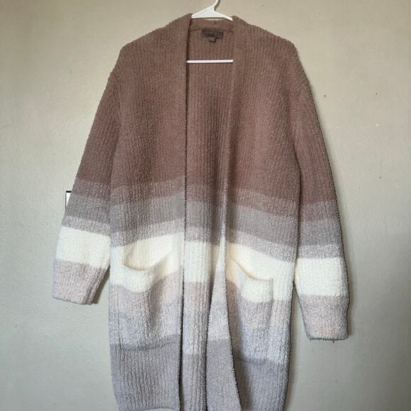 BAREFOOT DREAMS CozyChic Colorblock Open Front Pocket Long Cardigan M - Picture 2 of 5